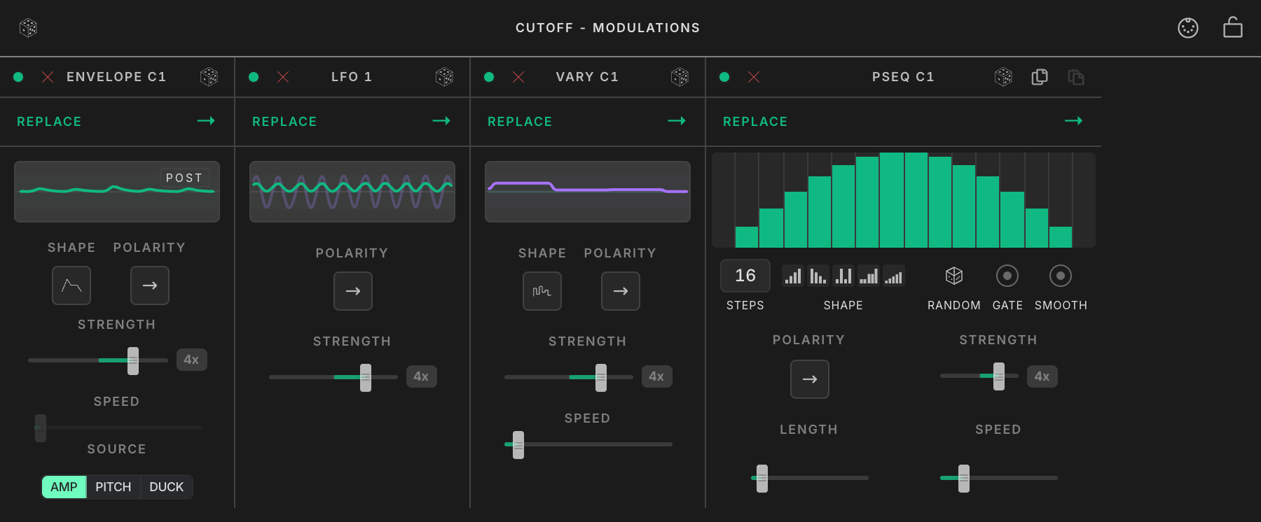 The Modulation Matrix panel in the plugin